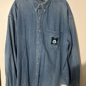 **Vintage Disney Store Mickey Mouse Denim Button Down Long Sleeve Casual Shirt**